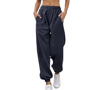 Pantalon de survêtement ample taille haute avec poches pour femme - Pantalon de jogging ample et confortable - Pantalon de yoga 2025 - Doux et décontracté, bleu marine, L