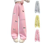 Pantalon de survêtement baggy baril brodé élastique taille haute pour adolescent Y2K mignons animaux tricotés pantalons de sport enfants surdimensionnés jambes larges jogging pantalon de survêtement