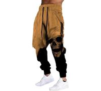 Pantalon de survêtement Baggy pour Hommes, Pantalon de Jogging d'entraînement de Sport décontracté avec Motif de crâne,Jaune,3XL