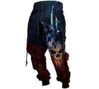 Pantalon de survêtement Baggy pour Hommes, Pantalon de Jogging d'entraînement de Sport décontracté avec Motif de crâne,Bleu,4XL