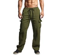 Pantalon de survêtement cargo en polaire pour homme avec taille élastique et poches avec cordon de serrage, Olive Drab, XL