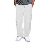 Pantalon de survêtement cargo multi-poches pour homme avec chapeau de pied et corde à la taille - Pantalon cargo tissé de couleur unie - Pantalon de jogging pour homme, blanc, XXL