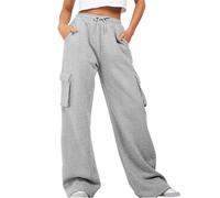 Pantalon de survêtement cargo pour femme - Jambe droite - Coupe ample - Pantalon de survêtement cargo baggy plus - Pantalon d'hiver à taille élastique - Pantalon d'hiver long et épais, GY1., XL