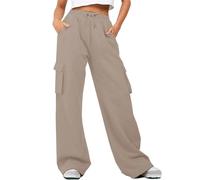 Pantalon de survêtement cargo pour femme - Jambe droite - Coupe ample - Pantalon de survêtement cargo baggy plus - Pantalon d'hiver à taille élastique - Pantalon d'hiver long et épais, kaki, XXL