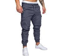 Pantalon de survêtement cargo pour homme - Couleur pure - Avec salopettes - Pantalon de sport uni - Tendance - Pantalon de jogging athlétique, gris, L