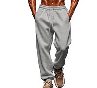 Pantalon de survêtement chaud pour homme avec poches - Pantalon de sport en polaire ample - Jambe droite - Pantalon de travail cargo - Pantalon de marche épais - Taille élastique, gris, XXL