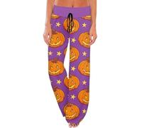Pantalon de survêtement d'Halloween pour femme - Taille haute - Style décontracté - Imprimé citrouille et fantôme - Grandes tailles - Coupe classique - Costumes de vacances - Vêtements de détente