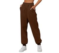Pantalon de survêtement doublé en polaire pour femme, jambe large et droite, pantalon de jogging, pantalon d'entraînement, taille haute, pantalon de yoga avec poches Pantalon Peintre (Brown, L)