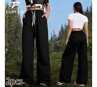 Pantalon de survêtement droit polyvalent pour femmes, style tout-aller noir avec cordon de serrage, simple et confortable, respirant pour le sport au printemps L,M,S,XL,XS,XXSBlocs de couleurTissu tis