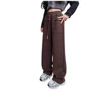 Pantalon de survêtement élastique avec cordon de serrage en polaire chaud pour filles 2026, café, 12-13 ans