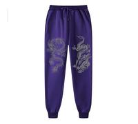 Pantalon de survêtement long pour homme en coton avec imprimé dragon Pantalon d'entraînement doublé et chaud Pantalon de fitness, violet, XXL