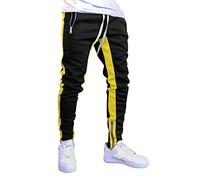 Pantalon de survêtement long pour homme - Léger - Avec rayures sur les côtés - Taille élastique - Pantalon de survêtement classique - Pantalon de loisirs - Pantalon de travail, jaune, L