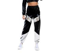 Pantalon de Survêtement Métallisé pour Femme - Taille Haute - Jogging Streetwear - Look Mouillé - Hip Hop - Holographique - Brillant - Pantalon de Fête