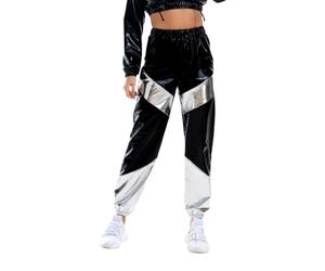 Pantalon de Survêtement Métallisé pour Femme - Taille Haute - Jogging Streetwear - Look Mouillé - Hip Hop - Holographique - Brillant - Pantalon de Fête