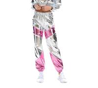 Pantalon de survêtement métallisé pour femme - Taille haute - Pantalon de jogging streetwear - Look mouillé - Hip Hop - Holographique - Pantalon de jogging métallisé brillant - Pantalon de fête