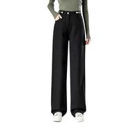 Pantalon de survêtement pour femme - Jambe large - Pantalon en jean polaire pour femme - Pantalon d'hiver en polaire - Legging thermique épais - Jambe droite - Pantalon de marche, Noir , XXL