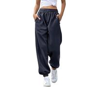 Pantalon de survêtement pour femme - Pantalon de sortie tendance avec poches - Coupe décontractée - Couleur unie - Jambe fuselée - Pantalon de yoga taille haute, noir foncé, S