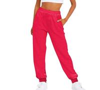Pantalon de survêtement pour femme - Taille élastique - Pantalon de jogging en polaire à revers - Couleur unie - Coupe ajustée - Léger - Pantalon de jogging d'hiver chaud avec poches - Pantalon de