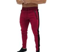 Pantalon de survêtement pour homme - Coupe ajustée - Élastique - Taille élastique - Cordon de serrage - Avec poches - Style décontracté et confortable - Pour l'automne et l'hiver, Rouge, 3XL