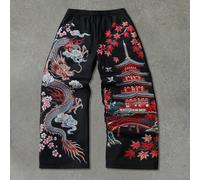 Pantalon de survêtement pour hommes avec cordon de serrage à la taille et imprimé dragon d'architecture ancienne L,M,S,XL,XXLgraphique,Coutume populaireÉtoffe