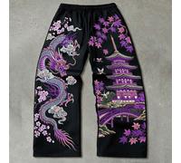 Pantalon de survêtement pour hommes avec imprimé de motif de dragon & d'architecture ancienne L,M,S,XL,XXLCartoon,graphique,PlantesÉtoffe