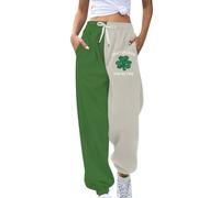 Pantalon de survêtement St Patrick pour femmes, grande taille, cordon de serrage, jambe droite, bas fermé, vert trèfle irlandais, 4#Beige, 3XL