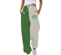 Pantalon de survêtement St Patrick pour femmes, grande taille, cordon de serrage, jambe droite, bas fermé, vert trèfle irlandais, 4#Vert clair, XL
