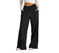 Pantalon de survêtement surdimensionné à jambes larges pour filles - Élastique - Cordon de serrage - Jambes droites - Pantalon baggy à poches - Vêtements pour garçon et bébé, Noir , 13-14 ans