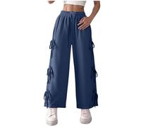 Pantalon de survêtement taille haute avec cordon de serrage pour femme - Pantalon long droit et large - Pantalon de jogging pour femme - Nœud papillon à lacets - Pantalon de sport décontracté