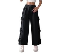 Pantalon de survêtement taille haute avec cordon de serrage pour femme - Pantalon long droit et large - Pantalon de jogging pour femme - Nœud papillon à lacets - Pantalon de sport décontracté