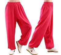 Pantalon de Tai Chi Unisexe Couleur Unie Loisirs Coton et Soie Costume Chinois pour Tai Chi and Wing Chun Taille Elastique Tenue de Tai Chi pour la Méditation et Le Qigong,005,S