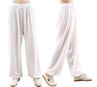 Pantalon de Tai Chi Unisexe Couleur Unie Loisirs Coton et Soie Costume Chinois pour Tai Chi and Wing Chun Taille Elastique Tenue de Tai Chi pour la Méditation et Le Qigong,004,S