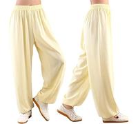 Pantalon de Tai Chi Unisexe Couleur Unie Loisirs Coton et Soie Costume Chinois pour Tai Chi and Wing Chun Taille Elastique Tenue de Tai Chi pour la Méditation et Le Qigong,003,XL