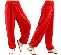 Pantalon de Tai Chi Unisexe Couleur Unie Loisirs Coton et Soie Costume Chinois pour Tai Chi and Wing Chun Taille Elastique Tenue de Tai Chi pour la Méditation et Le Qigong,002,S