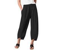 Pantalon de tous les jours pour femme avec huit longueurs, poches, taille élastique, pantalon solide, Noir , M