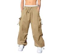 Pantalon de Travail Baggy Décontracté pour Homme Pantalon Cargo de Parachute Coupe Ample Hip Hop Streetwear Sarouel Couleur Unie avec Cordon Serrage et Poches