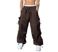 Pantalon de Travail Baggy Décontracté pour Homme Pantalon Cargo de Parachute Coupe Ample Hip Hop Streetwear Sarouel Couleur Unie avec Cordon Serrage et Poches