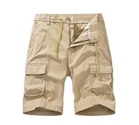 Pantalon de travail cargo pour homme - Short d'été pour homme - Couleur unie - Grand pantalon de survêtement pour homme, kaki, 3XL