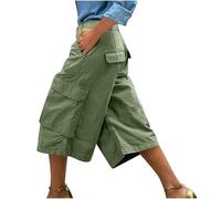 Pantalon de travail couleur unie confortable décontracté trois poches sept quarts pantalon de jogging pour femme, Vert, M