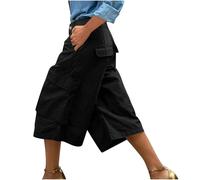 Pantalon de travail couleur unie confortable décontracté trois poches sept quarts pantalon de jogging pour femme, Noir , XXL