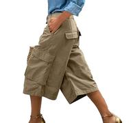 Pantalon de travail couleur unie confortable décontracté trois poches sept quarts pantalon de jogging pour femme, kaki, XXL