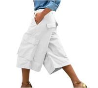 Pantalon de travail couleur unie confortable décontracté trois poches sept quarts pantalon de jogging pour femme, blanc, M