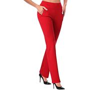Pantalon de travail d'affaires pour femme - Pantalon de yoga en polyester extensible de qualité supérieure - Taille haute - Pantalon d'entraînement 2024 pour enseignant, Rouge #1, L