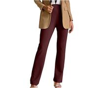Pantalon de Travail Décontracté pour Femme - Habillé Formel Confortable et Extensible - Gabardine Incurvée - Coupe Ajustée - Jambe Droite - Fuselé, Bordeaux, L