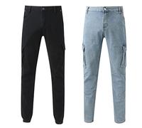 Pantalon de travail en denim extensible pour homme - Coupe classique avec poches - Pantalon de travail basique - Taille moyenne - Rétro - Droit, Noir , XXX-Large