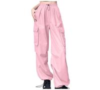 Pantalon de Travail Femme Pantalon Femme Taille Haute Cargo Sarouel Pantalon Femme Stretch Pantalon Patte D'elephant Large Bootcut Cargo Poches Elastique Taille Haute Flare Pantalons (Pink, XL)