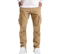 Pantalon De Travail Hiver Homme, Hommes Quatre Saisons Rue DéContracté Sport Double Plissé Design Couleur Unie -Poches Tube Droit Fermeture éClair Jambe Cordon Cargo Pantalon