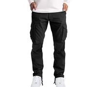 Pantalon De Travail Hiver Homme, Hommes Quatre Saisons Rue DéContracté Sport Double Plissé Design Couleur Unie -Poches Tube Droit Fermeture éClair Jambe Cordon Cargo Pantalon
