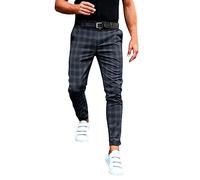 Pantalon De Travail Homme à Carreaux, Pantalon Slim Homme d'affaires Chic Classiques Décontracté Moulant Crayon Coupe Ajustée Pants Style Vintage Grande Taille De Tous Les Jours Comfortable Léger