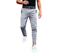 Pantalon De Travail Homme à Carreaux, Pantalon Slim Homme d'affaires Chic Classiques Décontracté Moulant Crayon Coupe Ajustée Pants Style Vintage Grande Taille De Tous Les Jours Comfortable Léger